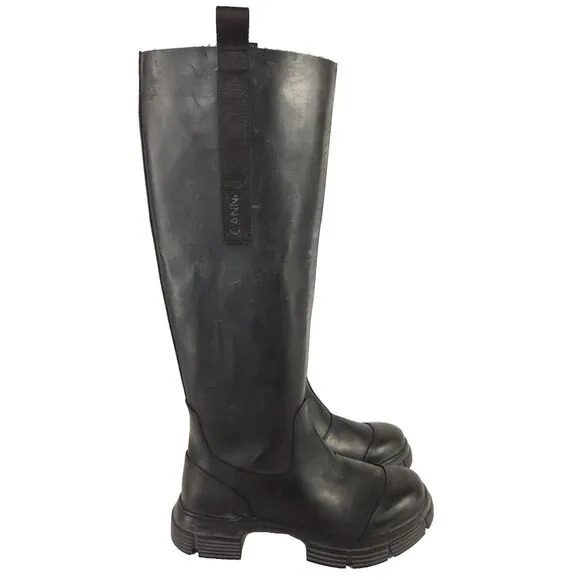 Ganni Recycled Rubber Country Boots Size 38 US 8 Black $375