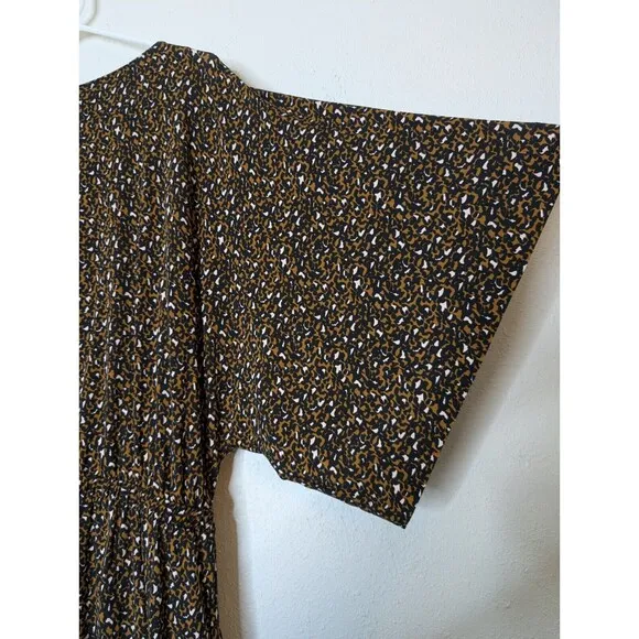 Garnet Hill Prato Knit Midi Dress Gold Texture Womens Size Large Belted Modern