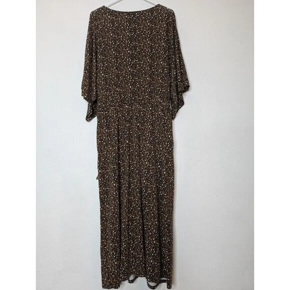 Garnet Hill Prato Knit Midi Dress Gold Texture Womens Size Large Belted Modern