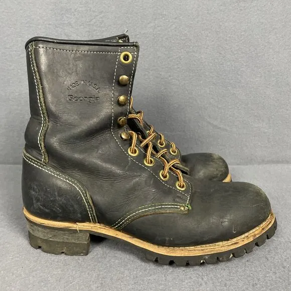Georgia Boot Steel Toe 8.5 M Black USA Waterproof Logger Boot 8&quot; Shaft