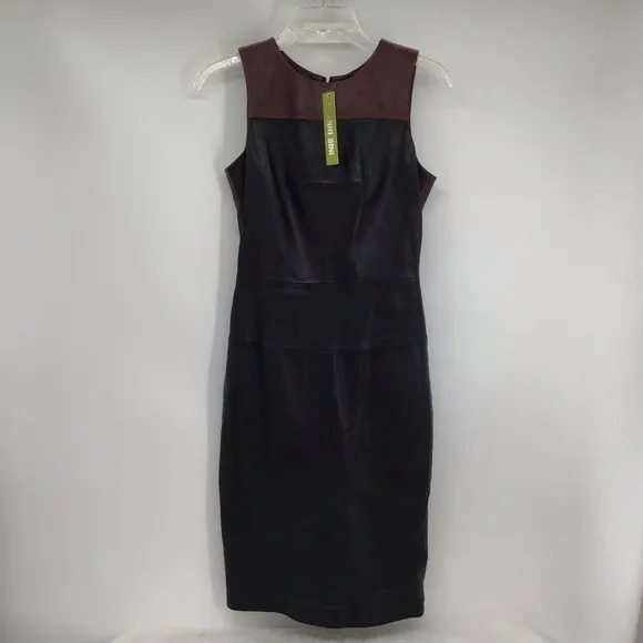 Gianni Bini Hillary Dress Genuine Leather Bodycon Modern Minimalist NWT Size XS