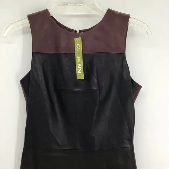 Gianni Bini Hillary Dress Genuine Leather Bodycon Modern Minimalist NWT Size XS