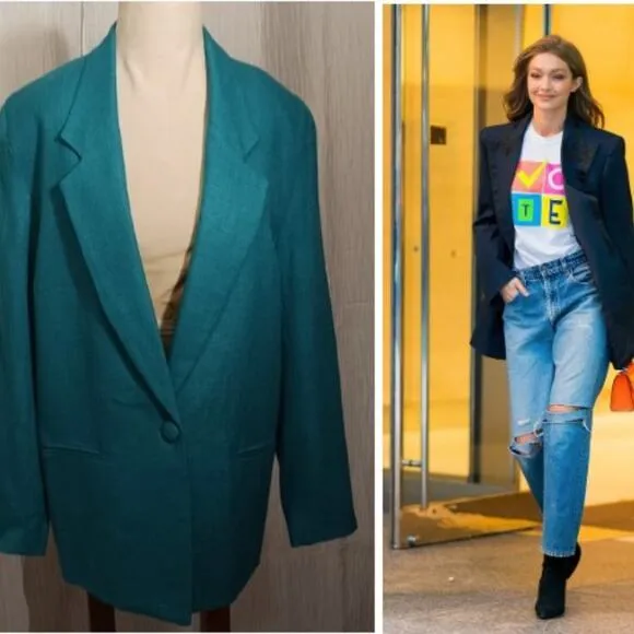 GIANNI Sport Jacket Blazer Sz 8 GREEN Oversized Boxy City Career Office Modern