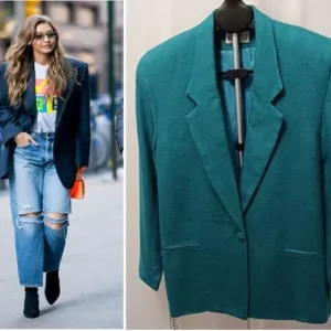 GIANNI Sport Jacket Blazer Sz 8 GREEN Oversized Boxy City Career Office Modern