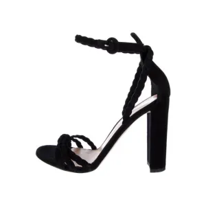 Gianvito Rossi Liya Black Braided Suede Ankle Strap Heels Sandals Size 37.5