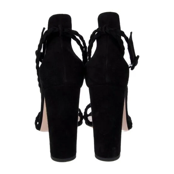 Gianvito Rossi Liya Black Braided Suede Ankle Strap Heels Sandals Size 37.5