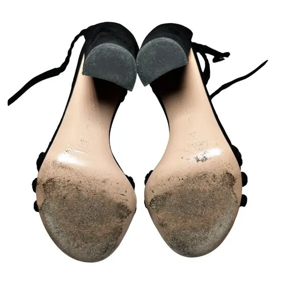 Gianvito Rossi Liya Black Braided Suede Ankle Strap Heels Sandals Size 37.5
