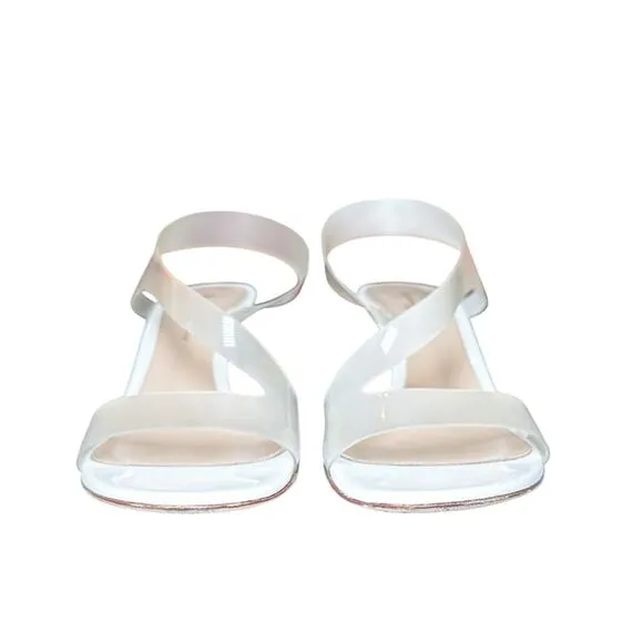 Gianvito Rossi Metropolis White Glass Plexi Ankle Strap Kitten Heels Sandals 37