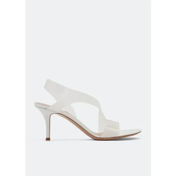 Gianvito Rossi Metropolis White Glass Plexi Ankle Strap Kitten Heels Sandals 37