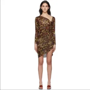 GIMAGUAS- Zug Dress Brown Asymmetrical Mesh Floral Classic Boho Cocktail