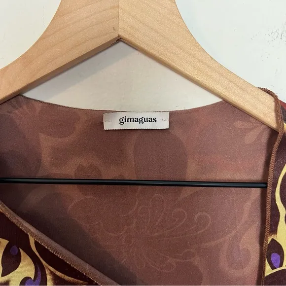 GIMAGUAS- Zug Dress Brown Asymmetrical Mesh Floral Classic Boho Cocktail