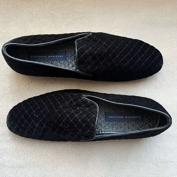 Giorgio Brutini Chatwal Quilted Black Velvet Casual Loafer Shoes Slippers Men 12