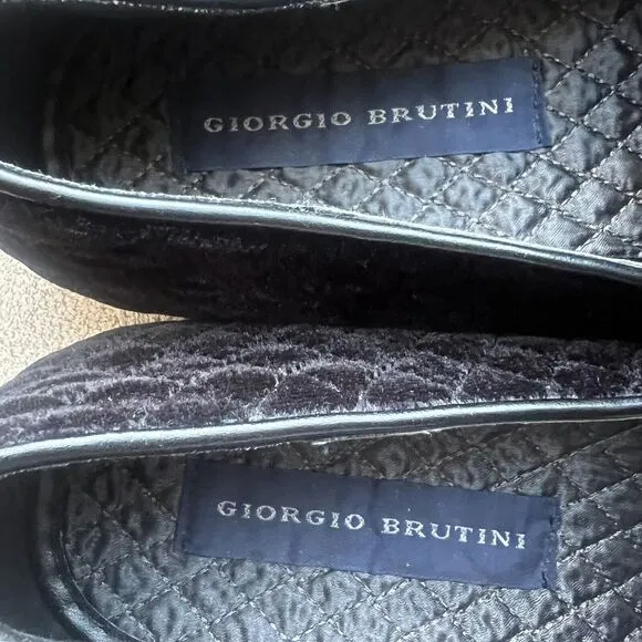 Giorgio Brutini Chatwal Quilted Black Velvet Casual Loafer Shoes Slippers Men 12