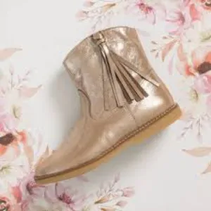 girlsELEPHANTITO Hanna Suede Boot Metallic Blush Ankle Boots with Tassels size 6