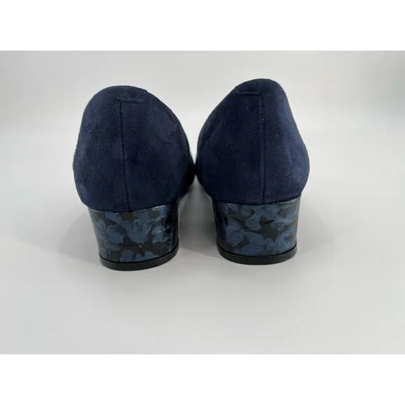 Girotti Classic Heeled Shoes Sz 39 Navy Blue Suede Slip On Pumps Shoes