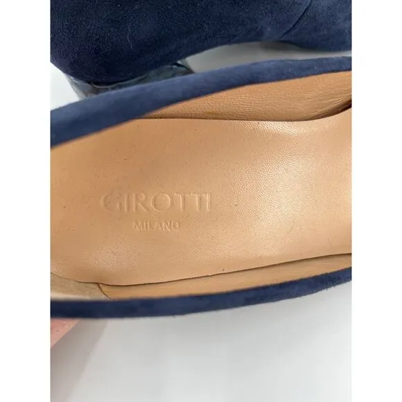 Girotti Classic Heeled Shoes Sz 39 Navy Blue Suede Slip On Pumps Shoes