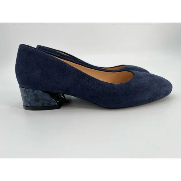 Girotti Classic Heeled Shoes Sz 39 Navy Blue Suede Slip On Pumps Shoes