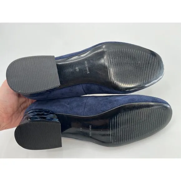 Girotti Classic Heeled Shoes Sz 39 Navy Blue Suede Slip On Pumps Shoes