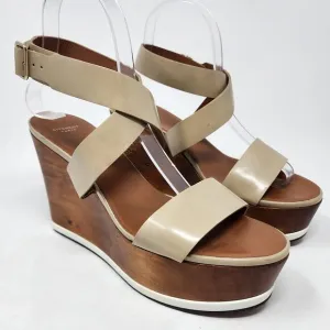 Givenchy Platform Wood Wedge Sandals Women 38/8 Tan Strappy Leather Buckle