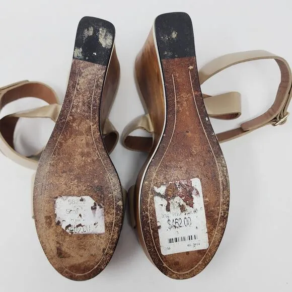 Givenchy Platform Wood Wedge Sandals Women 38/8 Tan Strappy Leather Buckle