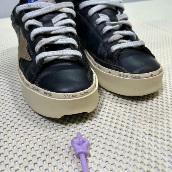 Golden Goose Hi Star Platform Sneakers Leather Gold Star Black Womens 35…