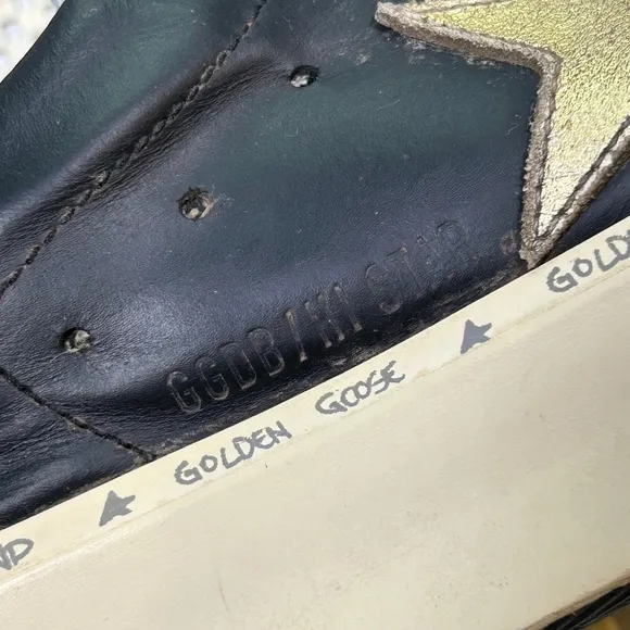 Golden Goose Hi Star Platform Sneakers Leather Gold Star Black Womens 35…