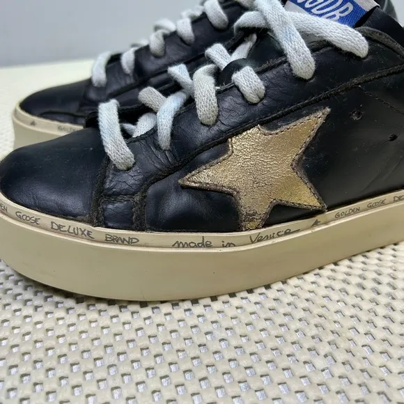 Golden Goose Hi Star Platform Sneakers Leather Gold Star Black Womens 35…