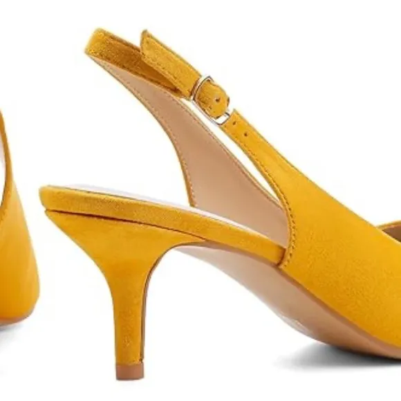 Greatonu Women's Slingback Kitten Heel Suede Pointed Toe Dress Pumps 7.5 NIB