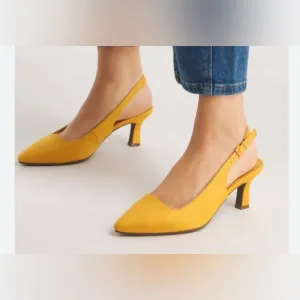 Greatonu Women's Slingback Kitten Heel Suede Pointed Toe Dress Pumps 7.5 NIB