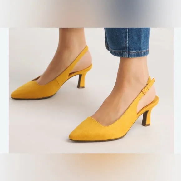 Greatonu Women's Slingback Kitten Heel Suede Pointed Toe Dress Pumps 7.5 NIB