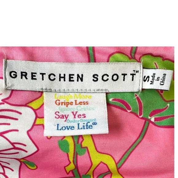 Gretchen Scott Floral Halter Dress Pink Green Stretchy Size Small Modern Fashion
