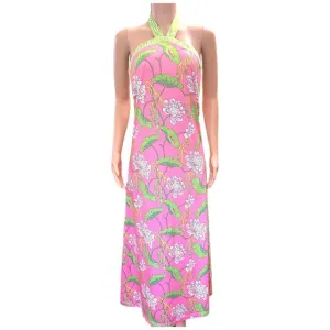 Gretchen Scott Floral Halter Dress Pink Green Stretchy Size Small Modern Fashion