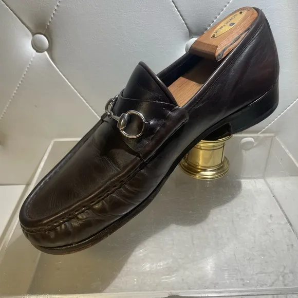 GUCCI classic leather horse bit loafers shoes mens sz 12 made in italy