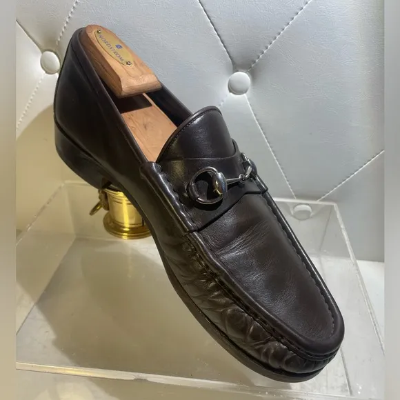 GUCCI classic leather horse bit loafers shoes mens sz 12 made in italy