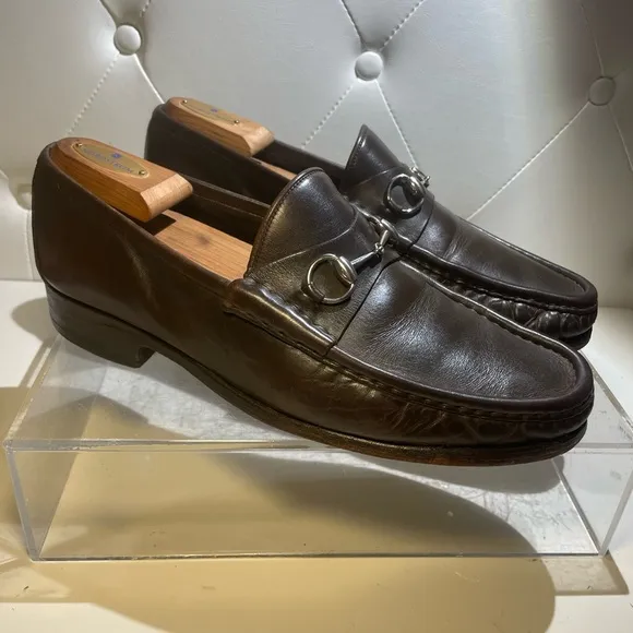 GUCCI classic leather horse bit loafers shoes mens sz 12 made in italy