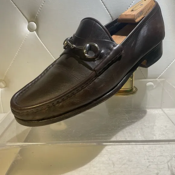GUCCI classic leather horse bit loafers shoes mens sz 12 made in italy