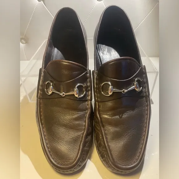 GUCCI classic leather horse bit loafers shoes mens sz 12 made in italy