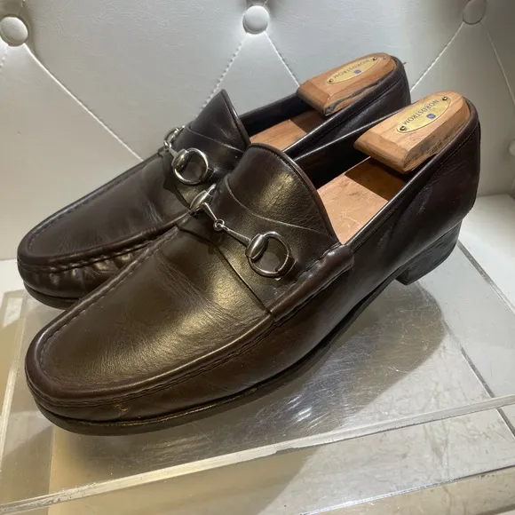 GUCCI classic leather horse bit loafers shoes mens sz 12 made in italy