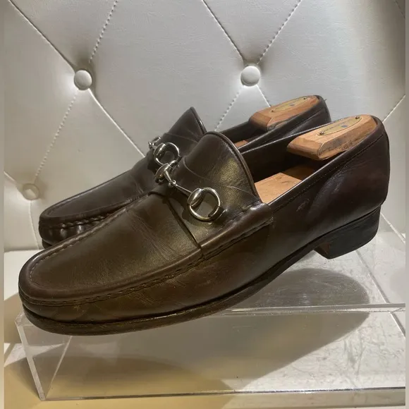 GUCCI classic leather horse bit loafers shoes mens sz 12 made in italy