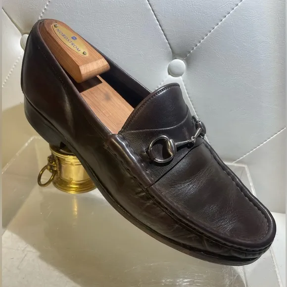 GUCCI classic leather horse bit loafers shoes mens sz 12 made in italy