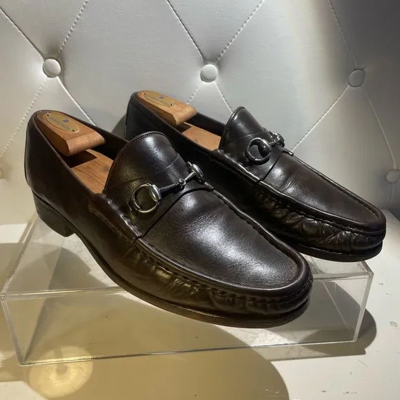 GUCCI classic leather horse bit loafers shoes mens sz 12 made in italy