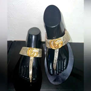 Gucci Gold GG Logo Sandals