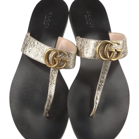 Gucci Gold GG Logo Sandals