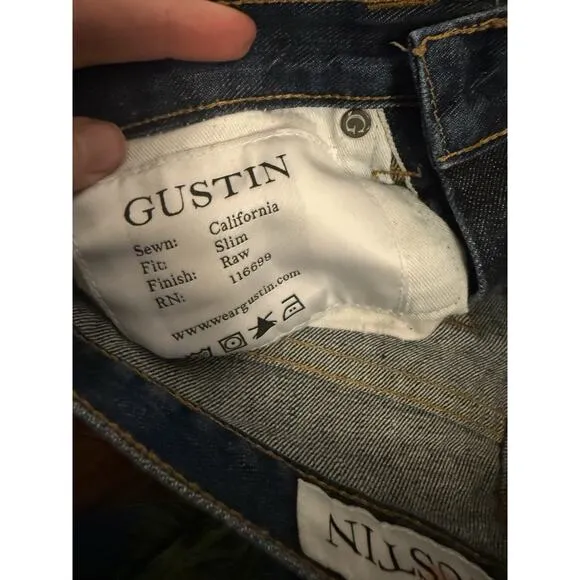 Gustin Selvedge Jeans Men Blue Raw Denim Slim Button Fly USA 29 X 25