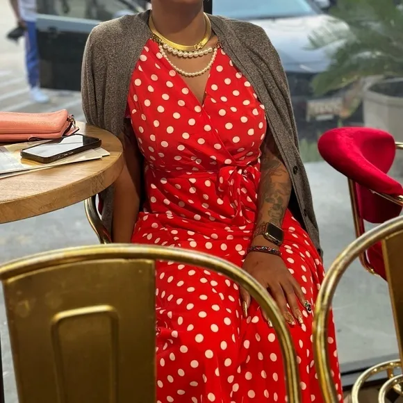 GYK 2XL polka dot red and white faux wrap maxi dress modern size 6 8