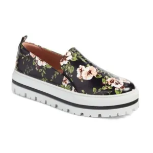 Halogen Teagan Platform Dark Floral Leather Sneakers Lugged Shoes