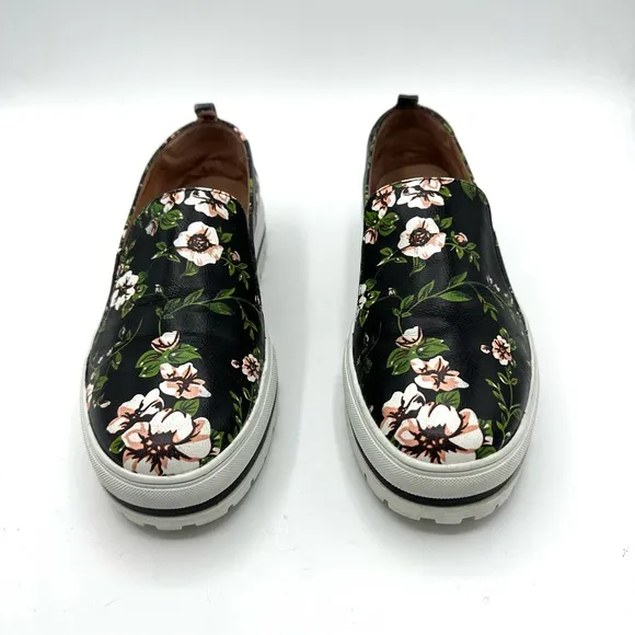 Halogen Teagan Platform Dark Floral Leather Sneakers Lugged Shoes