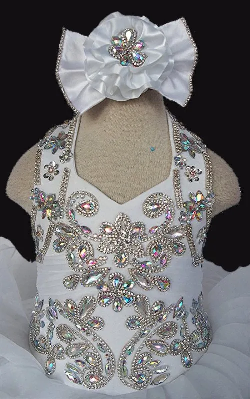 Halter AB Beaded Glitz Pageant Dress For Little Girls'