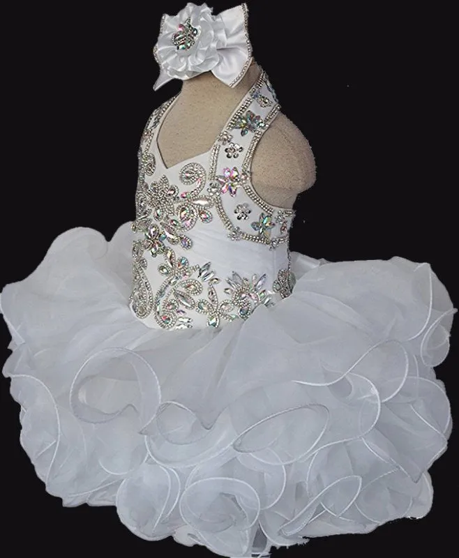 Halter AB Beaded Glitz Pageant Dress For Little Girls'