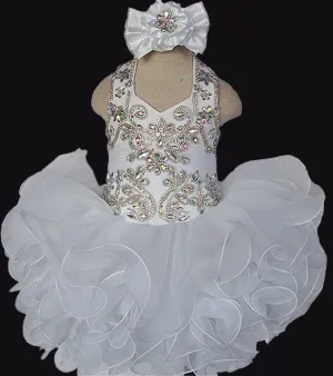 Halter AB Beaded Glitz Pageant Dress For Little Girls'